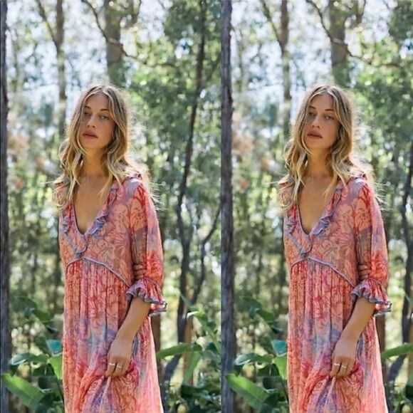 Free People Watercolor Wishes Maxi Dress Size SP - Picture 2 of 10